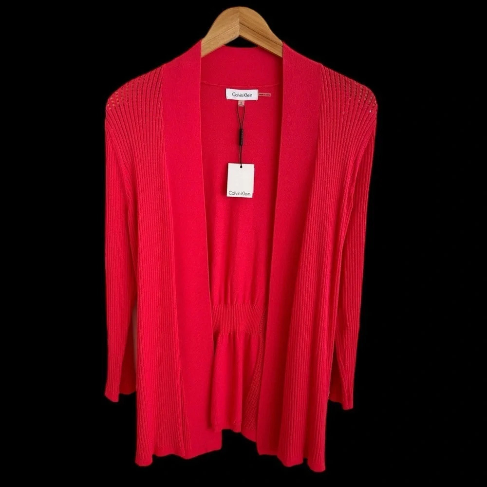 NWT Calvin Klein Womens‎ Small Open Front Cardigan Sweater Watermelon Career New